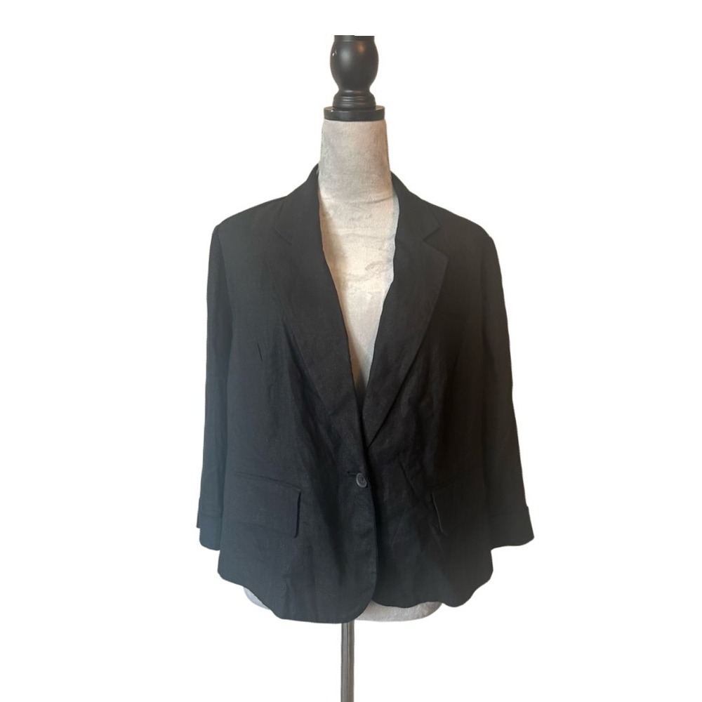 NWT Cato Black Linen Blend Blazer 3/4 Sleeve Single Button Career Jacket‎ 22" L